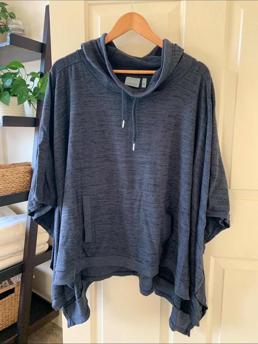 Athleta Heathered Navy Cowl-Neck Poncho Hoodie